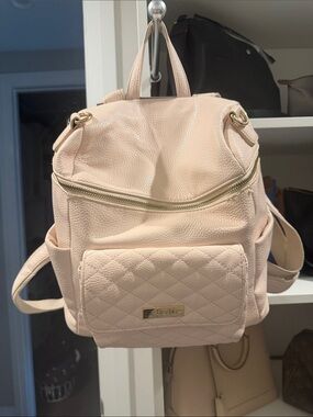 Quilted Front Pocket Convertible Backpack - Light Blush